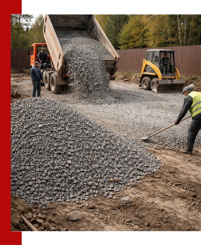 Отсыпка участка щебнем с доставкой и уплотнением в Ивантеевке