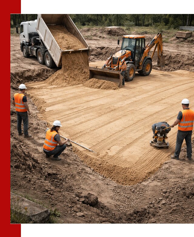 Устройство песчаной подушки для фундаментов и дорог в Ивантеевке